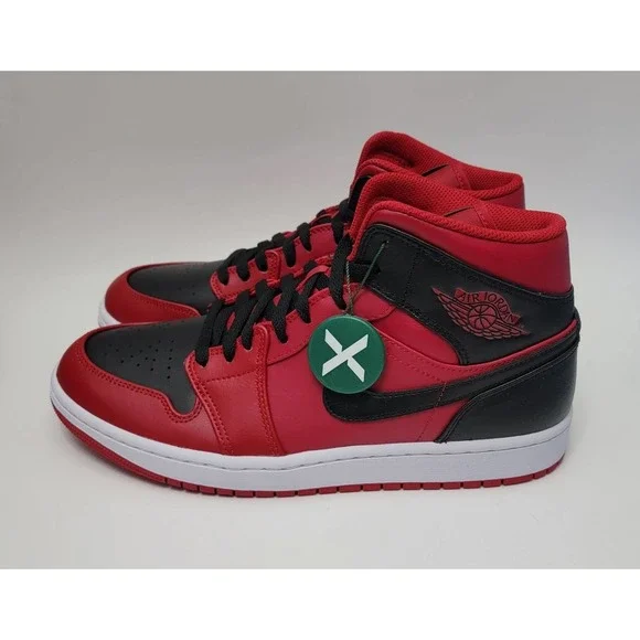 Nike Air Jordan 1 Mid Sneaker Reverse Bred Red Shoes Men's 9.5 544724-660 11W - Picture 2 of 10